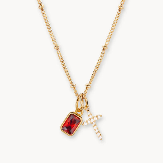Birthstone Cross Charm Necklace