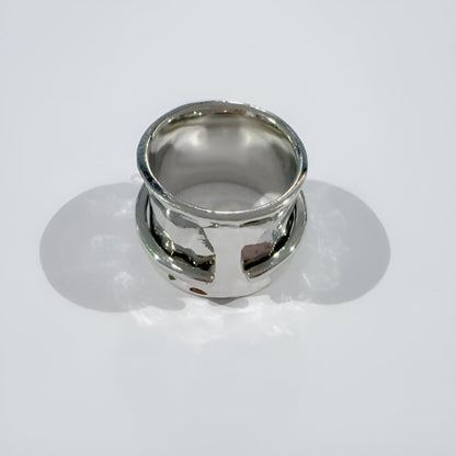 Golden Heart Silver Ring