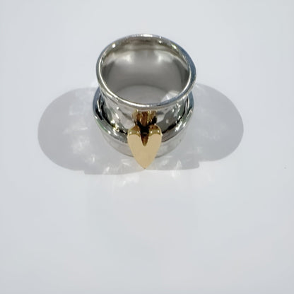 Golden Heart Silver Ring